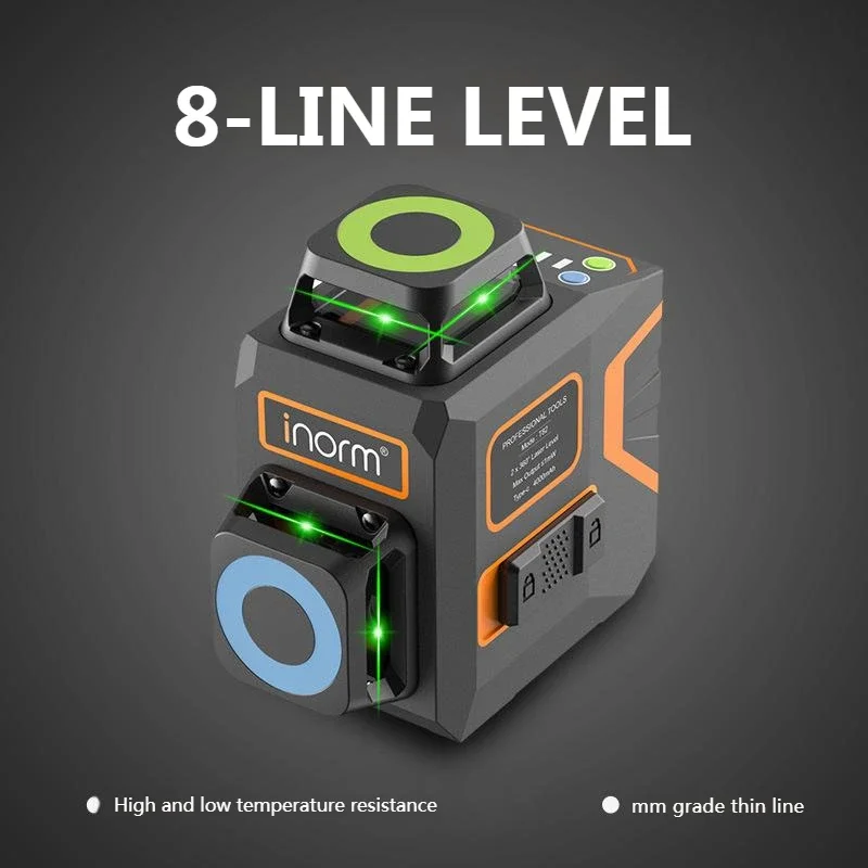 

High Power Green Self-leveling Laser Level 360 Degrees 8 Lines Mini Lasers Projector Construction Tools Wall Sticking Instrument