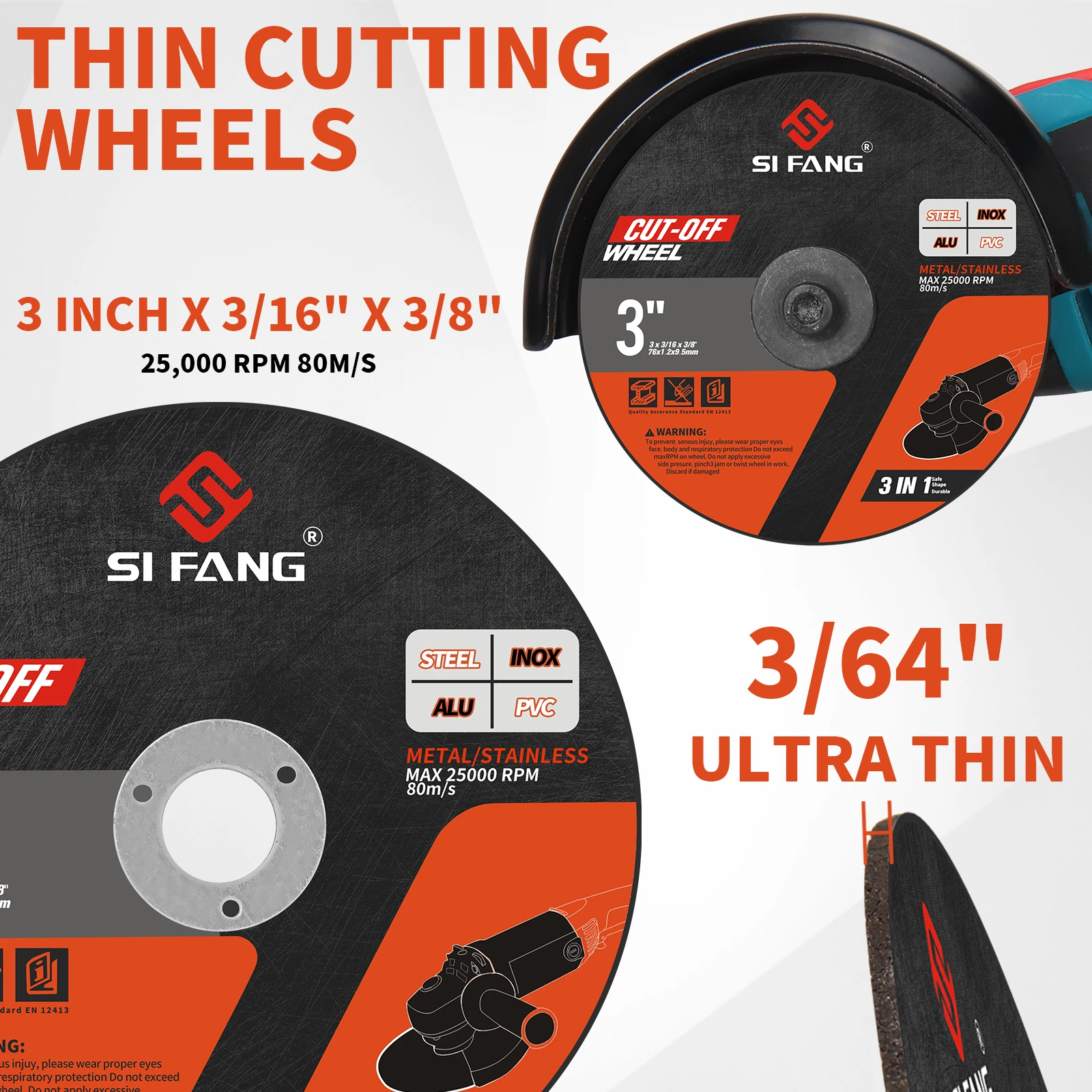 Metal Cutting Discs 3 Inch 75mm Cut Off Wheels Circle Blades 25-pack Electric Angle Grinder Accessories with Pouch cutting disc cutting blade
