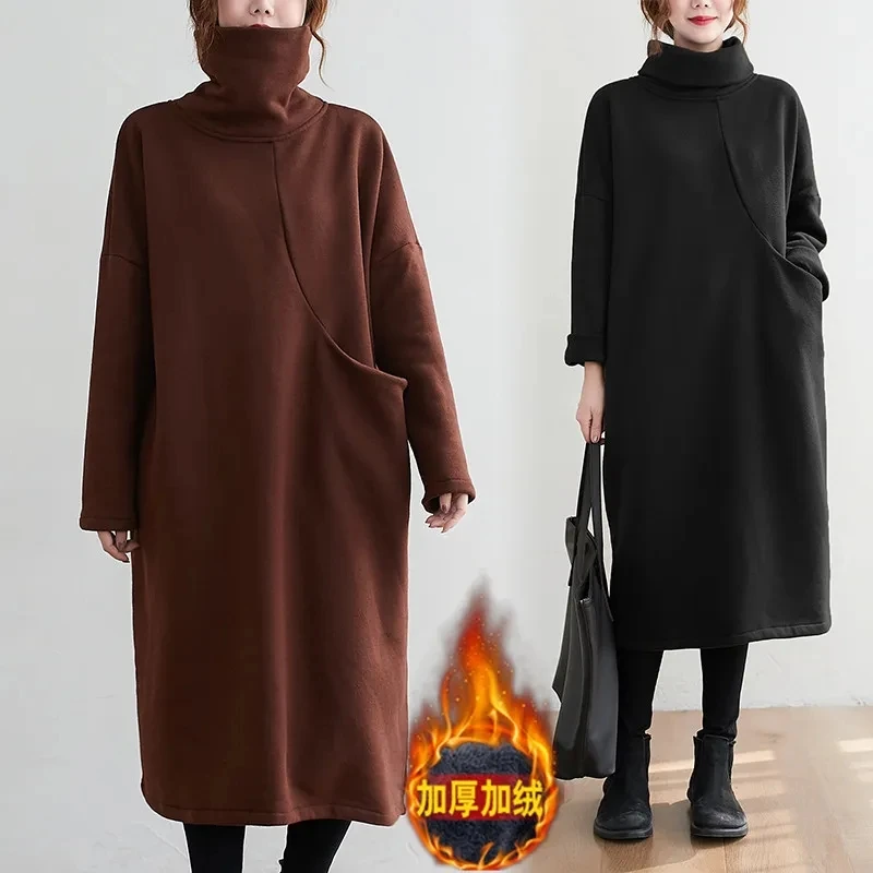 Размера плюс женское платье Весна Осень Зима Новое корейское свободное средней