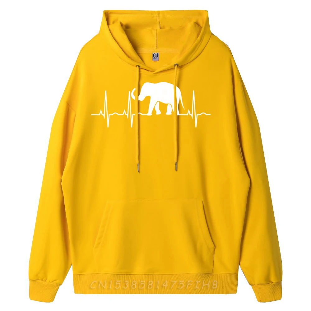 Elephant Gifts Elephant Lover Heartbeat Normal long Sleeve Sweatshirt Labor Day O Neck Male Hoodies Normal Hoodies Latest Elephant Gifts Elephant Lover Heartbeat Design huangse