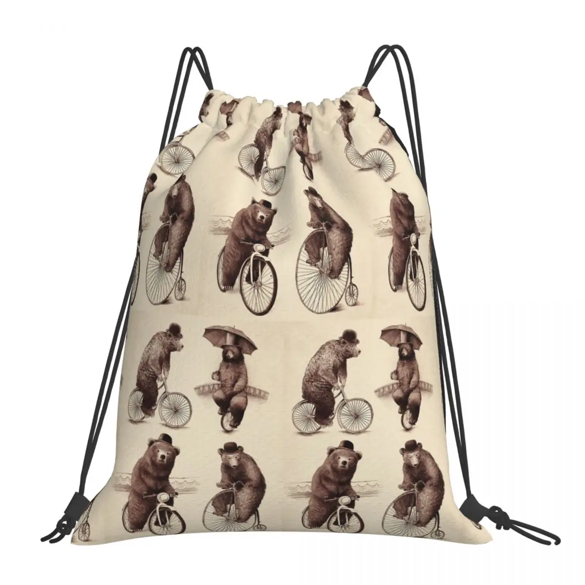 

Bears On Bicycles Backpacks Multi-function Drawstring Bags Drawstring Bundle Pocket Shoes Bag BookBag For Man Woman School