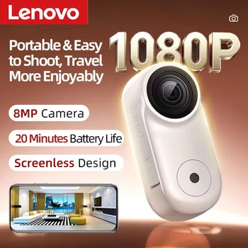 Mini Telecamera Magnetica Lenovo 1080P HD, Action Cam Sportiva con Microfono Wireless, Ultra Portatile per Registrazioni DV e Vlog su Moto