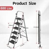 6-Step Foldable Step Ladder Stool with Handle, Anti-Slip Pedals, 800lbs Capacity for Home & Kitchen - Silver Gray 6