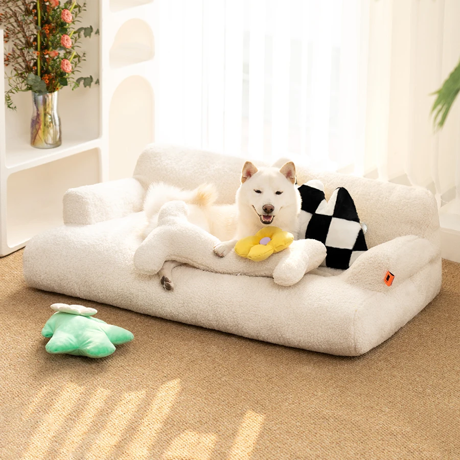 

King Size Dog Bed Large Sofa Removable Cover White Pillow High Ground Winter Thermo Nest Nordic Lits Chien Home Pets Products