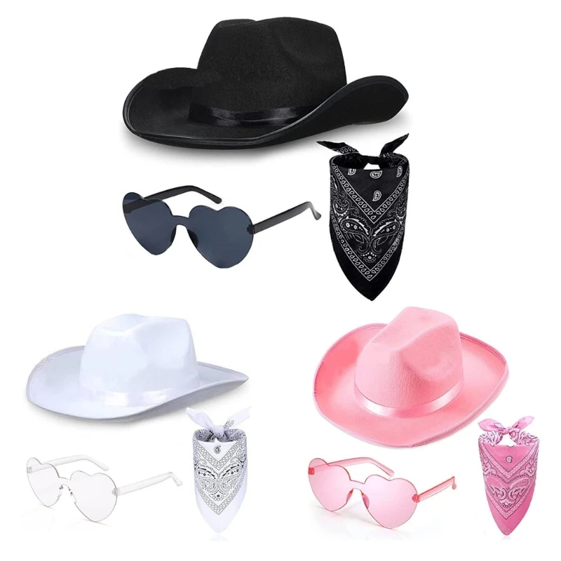 

Cowboy Hat Glasses Bandana Set Bachelorette Bandanas Party Props Cowgirl Cosplay For Women Party Bridal Party