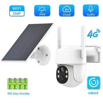 UBOX 4G 솔라 PTZ 무배터리 IP 카메라, 모션 감지 PIR 솔라 와이파이 카메라, 야외 양방향 오디오, 컬러 나이트 비전, 3MP