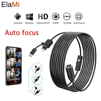 Auto Focus Endoscope 12MM 5MP Cameras Borescope For Car Pipe Inspection 1080p Mini Camera 4 Led Cables For Android And PC 1