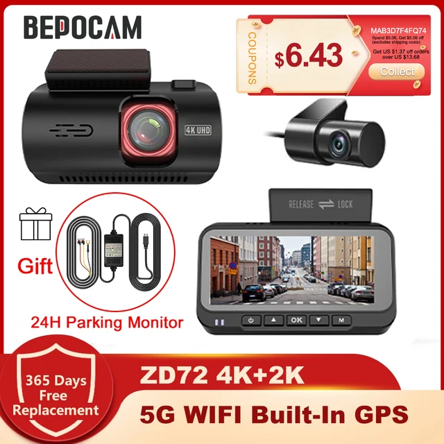 BEPOCAM Dash Cam 4K HD Front Dashcam Smart Car DVR Built-In GPS 5G WiFi Dash Camera Video Recorder 24H Parking Include Rear Cam
