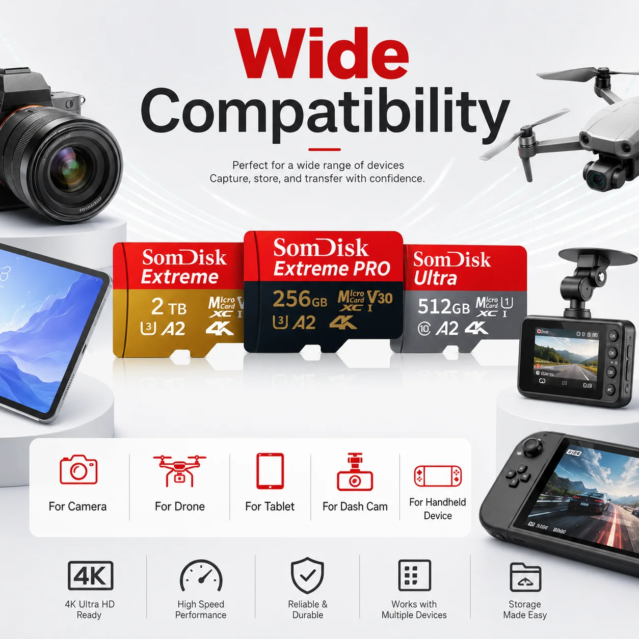 SD 카드 128GB 내구성 메모리 카드 U3 V30 야외 카메라 스포츠 DV 운전 기록 장치용 마이크로 SD 메모리 카드 내구성 있는 소재