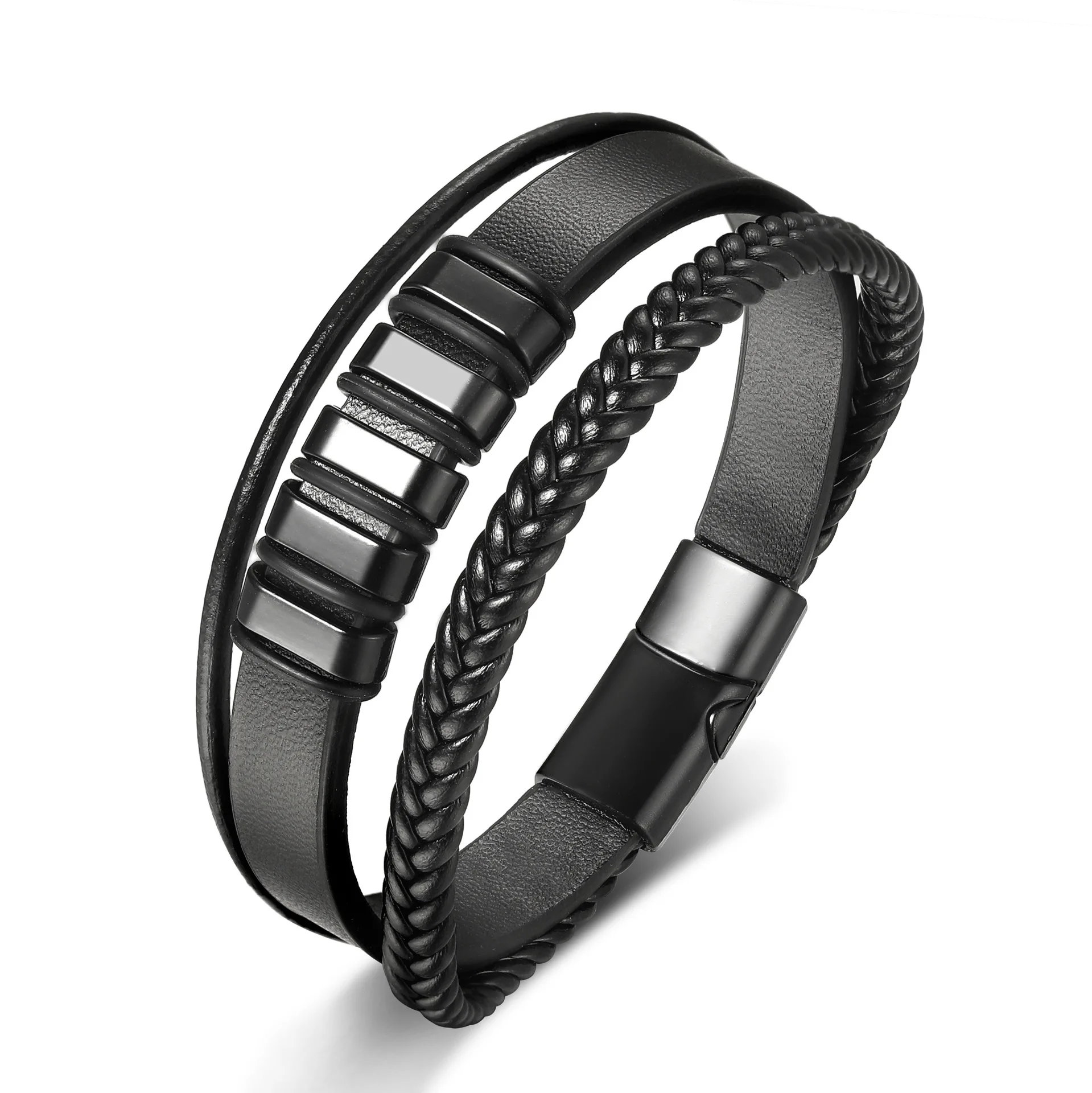 

Classic Men Leather Bracelets Hand-woven Multi-layer Magnet Buckle Bracelet Fashion Male Jewelry Accessories