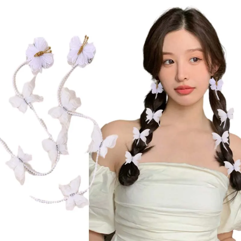 

ncmama 2Pcs/set New Tassel Butterfly Hair Clip for Women Girls Cute Fairy Pearl Hairpin Korea Hair Accessories Hair Styling Tool