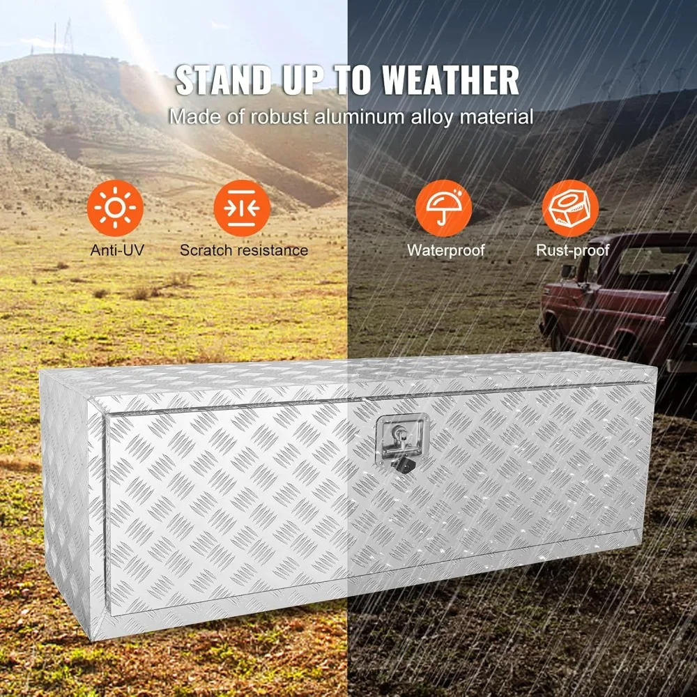 Underbody Truck Box, 48"×17"×18" Pickup Storage Box, Heavy Duty Aluminum Diamond Plate Tool Box with Lock and Keys, Waterproof