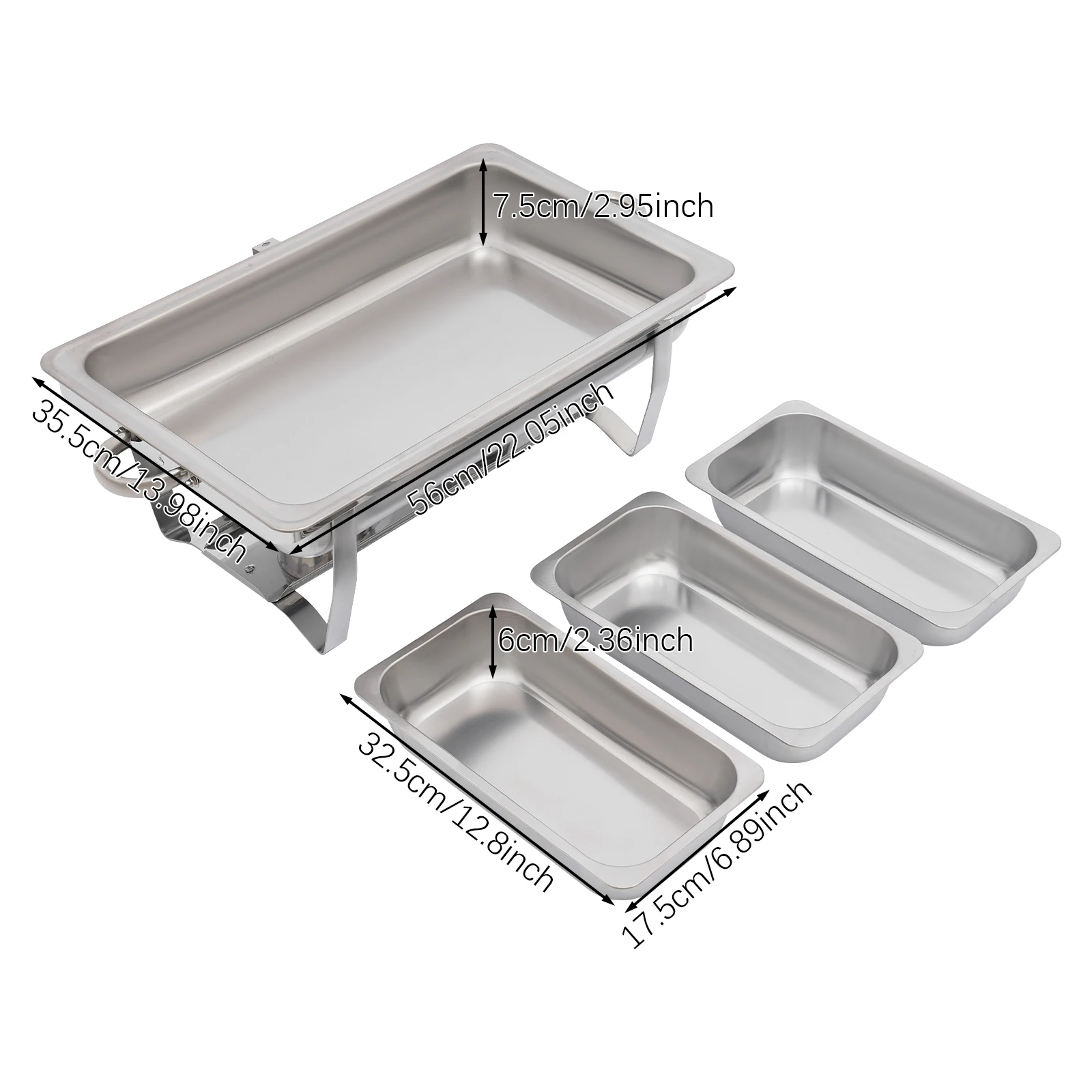 Quadratischer Buffet-Chafing-Dish, 3-Fach Speisenwärmer mit Hängedeckel, Stahl-Catering-Schale für Restaurant, Hochzeit, Bankett, Buffet – Detail 2