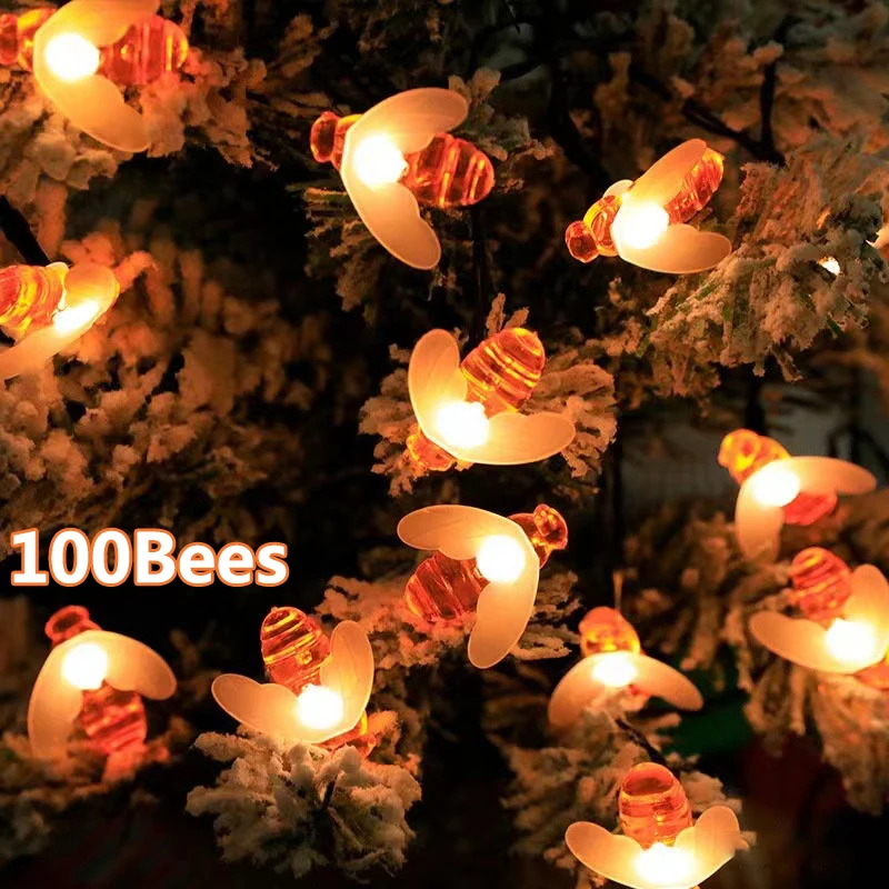 

Solar Bee String Lights Outdoor Fairy Light Chritmas Garland 8 Modes Waterproof Patio Light for Garden Party Decor