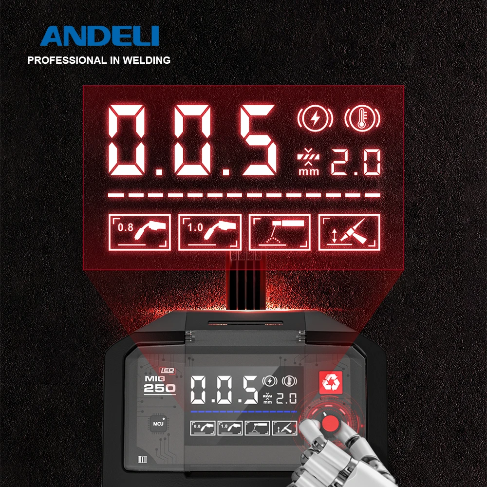 ANDELI MIG-250 Synergic MIG welding machine without Gas Flux Core Wire Inverter MIG Welder Gasless welding Household