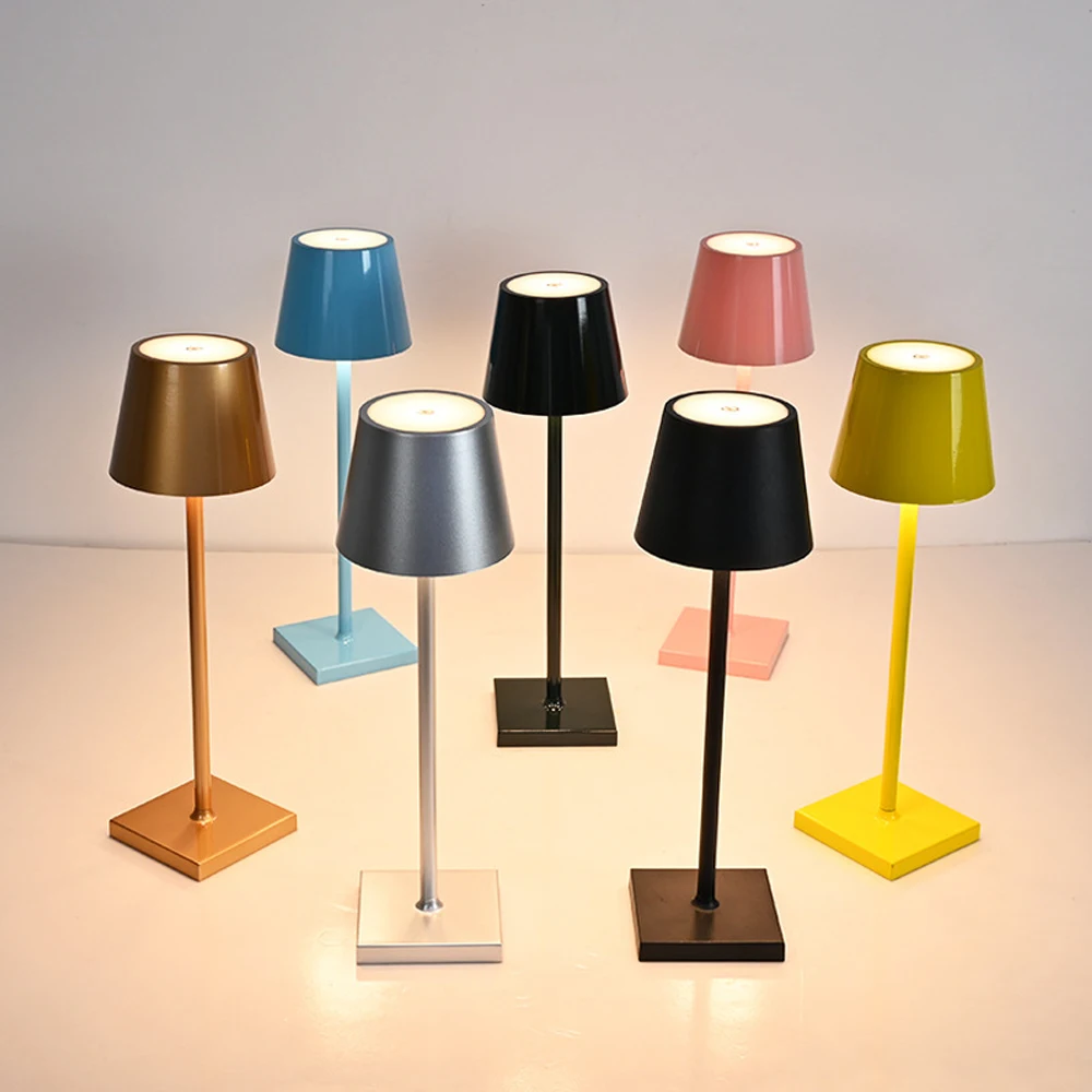 

Aluminum Alloy Night Light LED Desktop Decorative Light Rechargeable Hotel Restaurant Table Lamp Wireless Touch Bedside Lamp