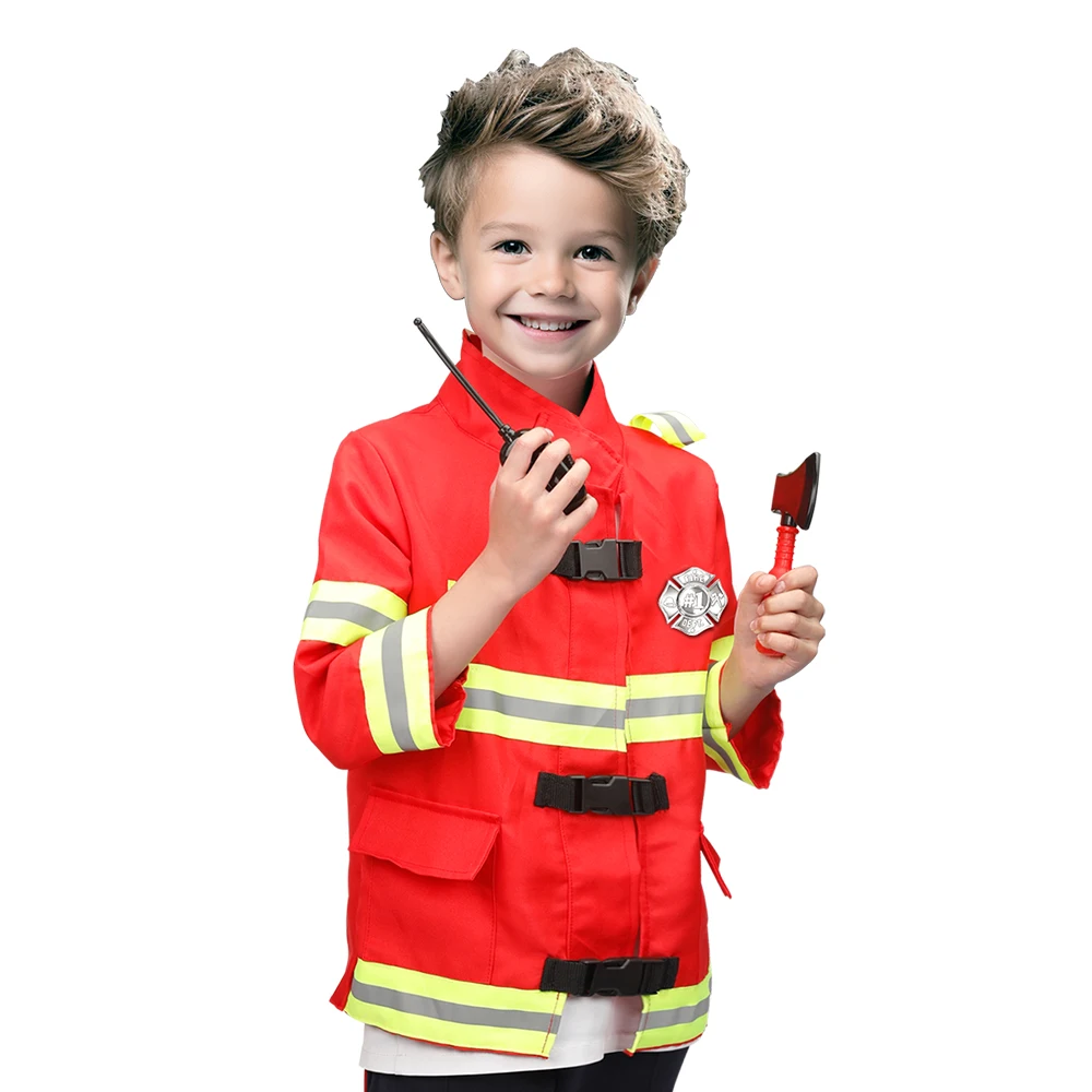 Costume Da Pompiere Completo Per Bambini 4-12 Anni - Con Elmetto, Giacca, Estintore Ad Acqua, Accessori - 4