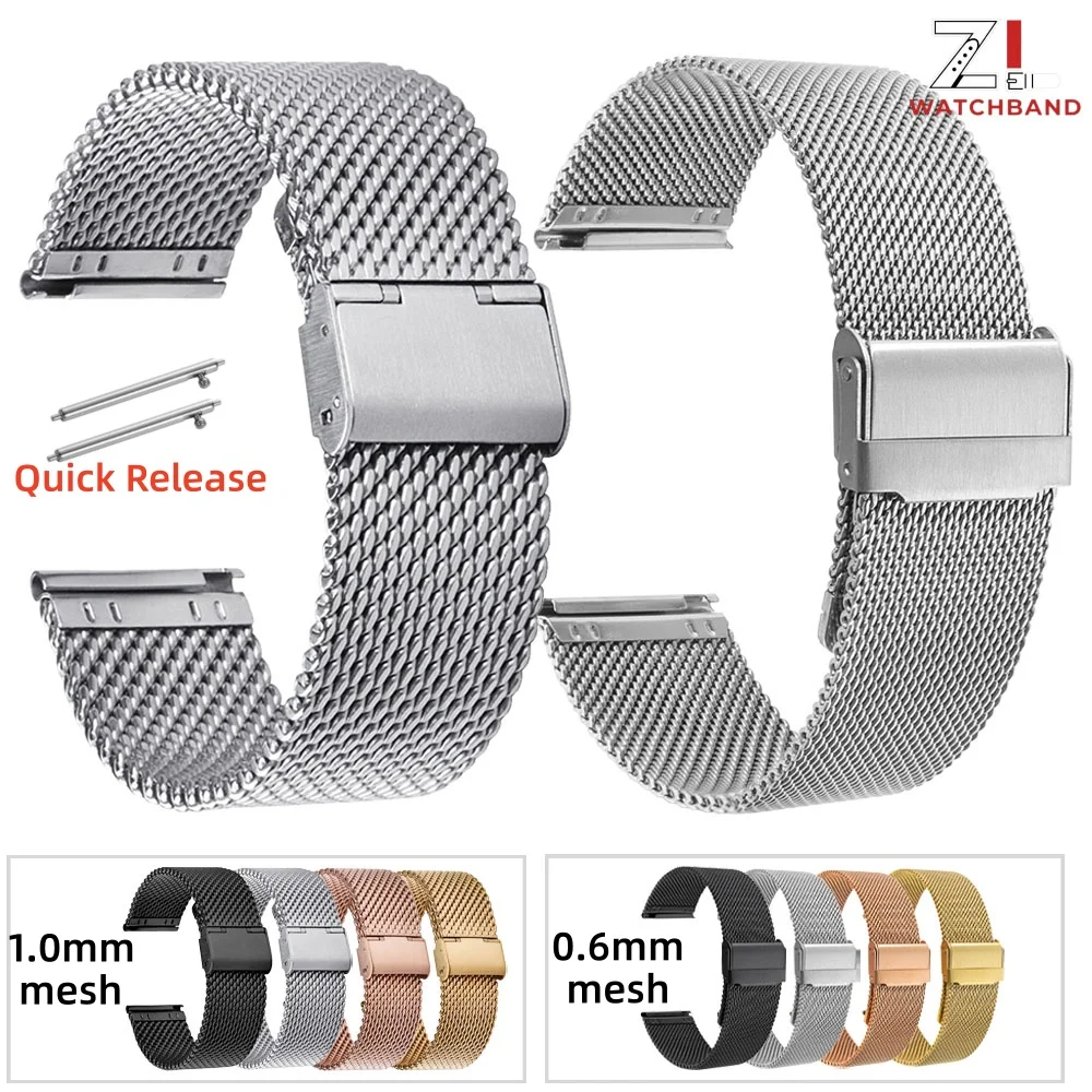 Sleek Silver Milanese Mesh Metal Wristband Strap
