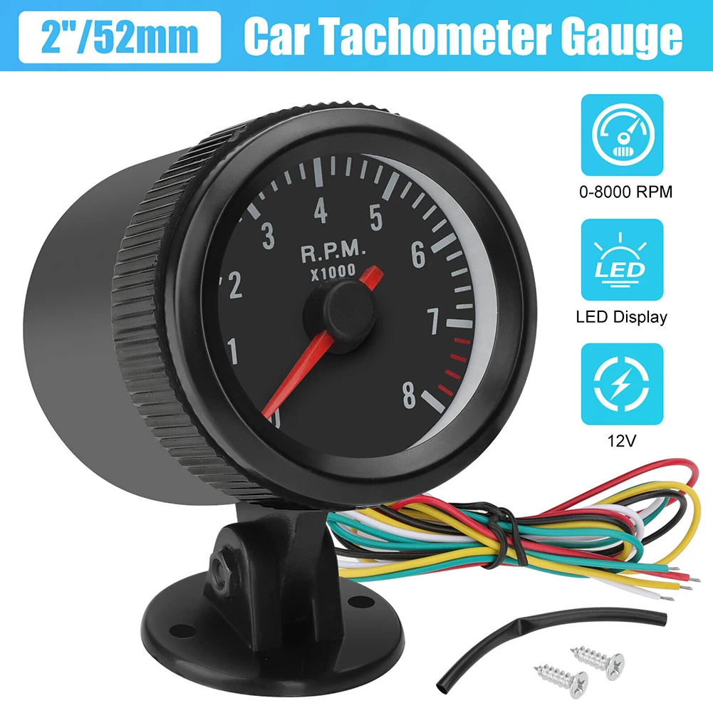 2" 52mm Car Tachometer Gauge Meter 0-8000 RPM 12V For 1-8 Cylinders Gasoline Car tachometer gauge engine tachometer tachometer meter car dashboard instrument