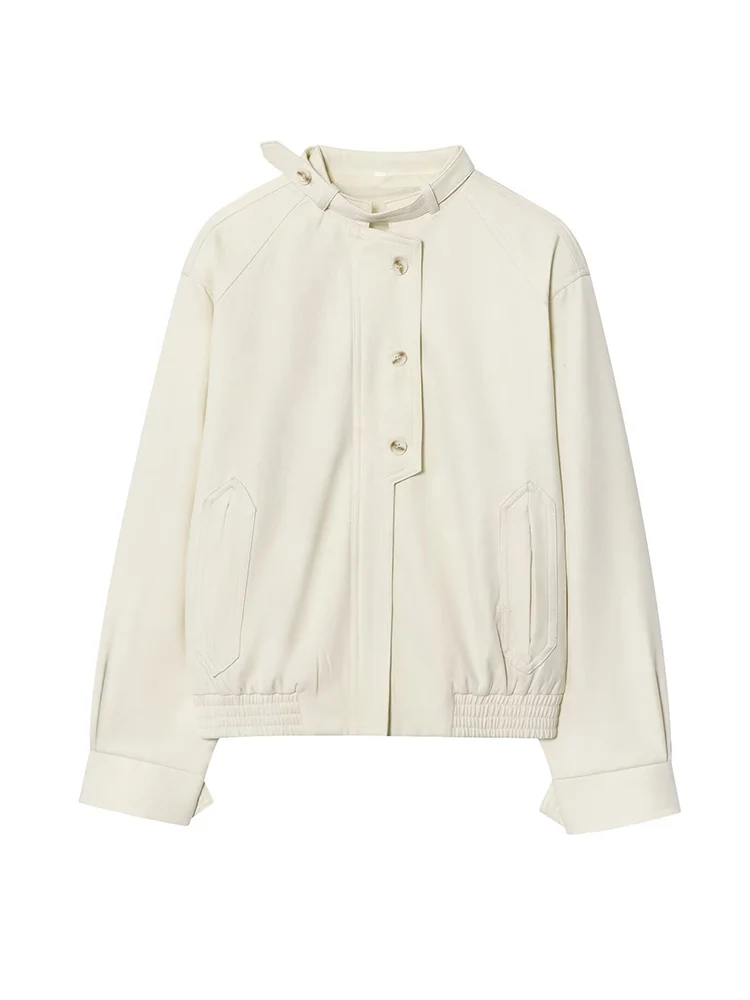 TFMLN Ladies Straight Pants Set Fashion Long Sleeve Button Pocket Stand Collar Jacket Wide Leg Trousers Two Piece Set Autumn