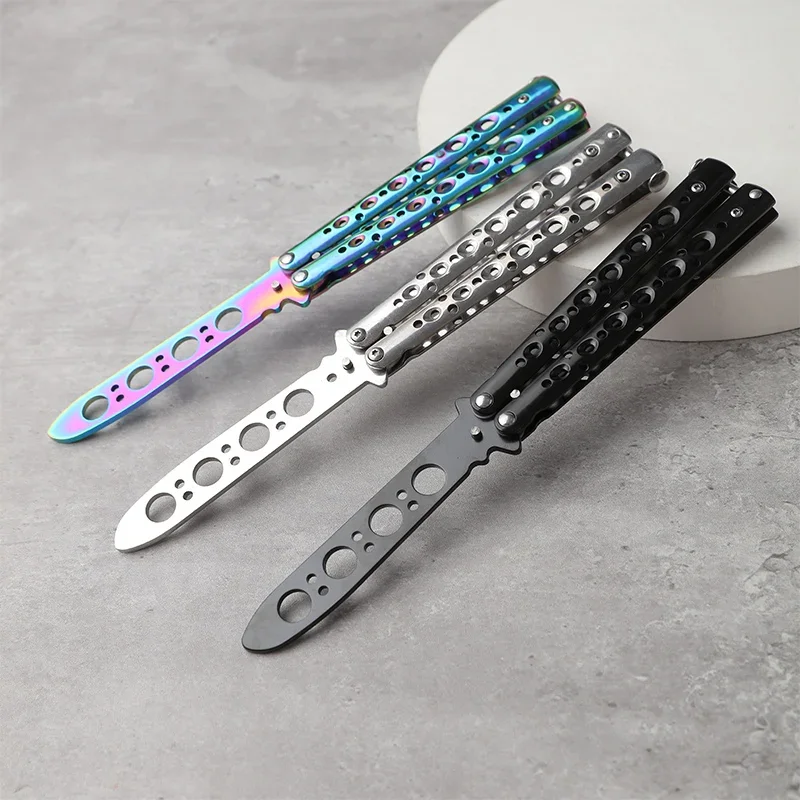 Cuchillo de mariposa plegable para entrenamiento, herramienta portátil de práctica de bolsillo de acero inoxidable para juegos al aire libre, Balisong Trainer