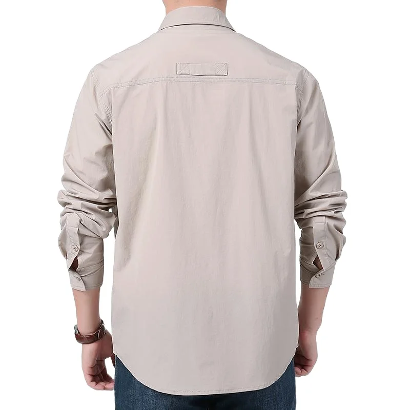 Autumn Men's Shirt Solid Color Multiple Pockets Lightweight And Quick Drying Shirt Outdoor Casual Long Ieeved Shirt Men's Shirt