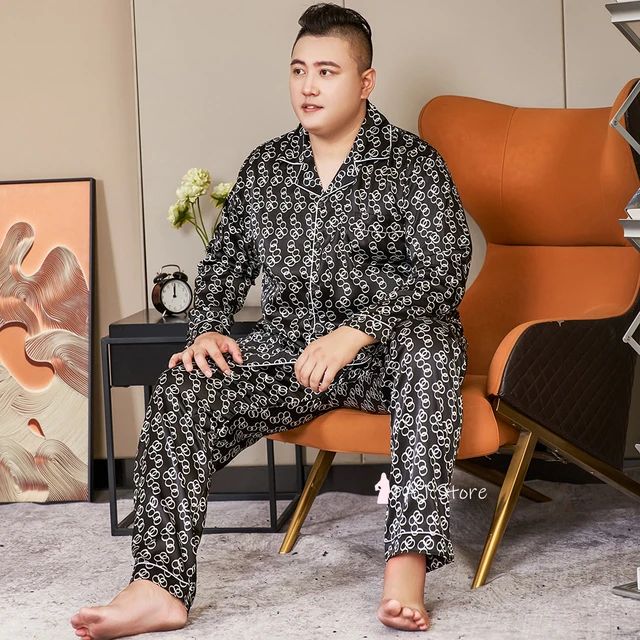3xl-5xl Plus Size 150kg Graphics Silk Pajamas for Men Autumn Spring New  Long Sleeve Singer Breast Top and Pants Sleepwear Pjs - AliExpress