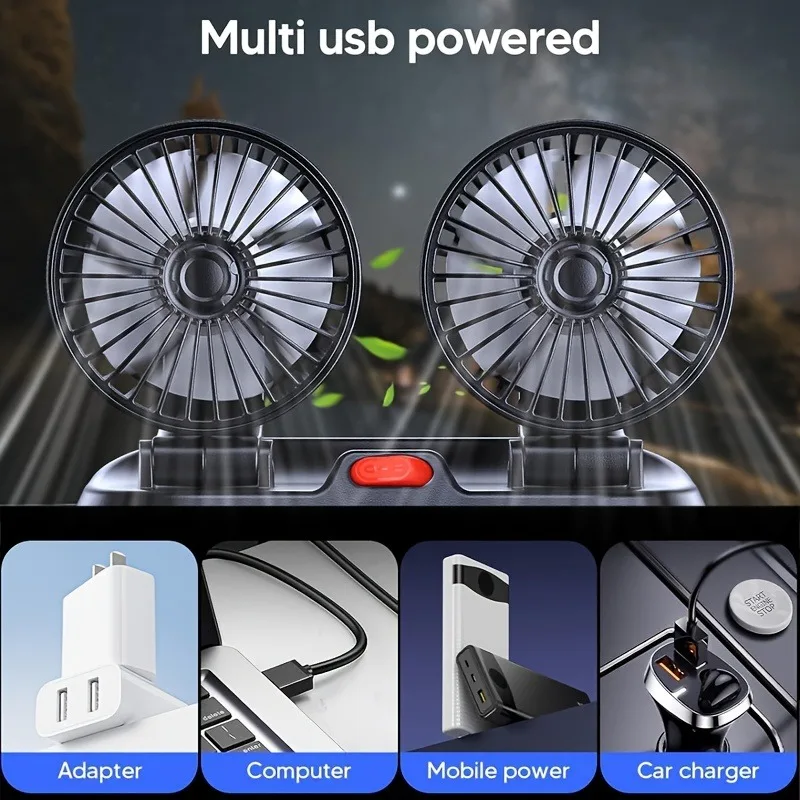 2024 5V 12V 24V Car Fan Cooling Car Fan Dual Head Usb Car Fan 2 Speeds Adjustable Auto Cooler Air Fan Car Wind Regulation Fan 4