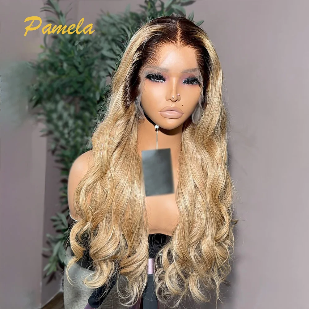 Lagos Hairline Ombre Blonde Body Wave 250% Density 13x6 Lace Front Human Hair Wigs 4/27 Colored Lace Frontal Human Hair Wigs