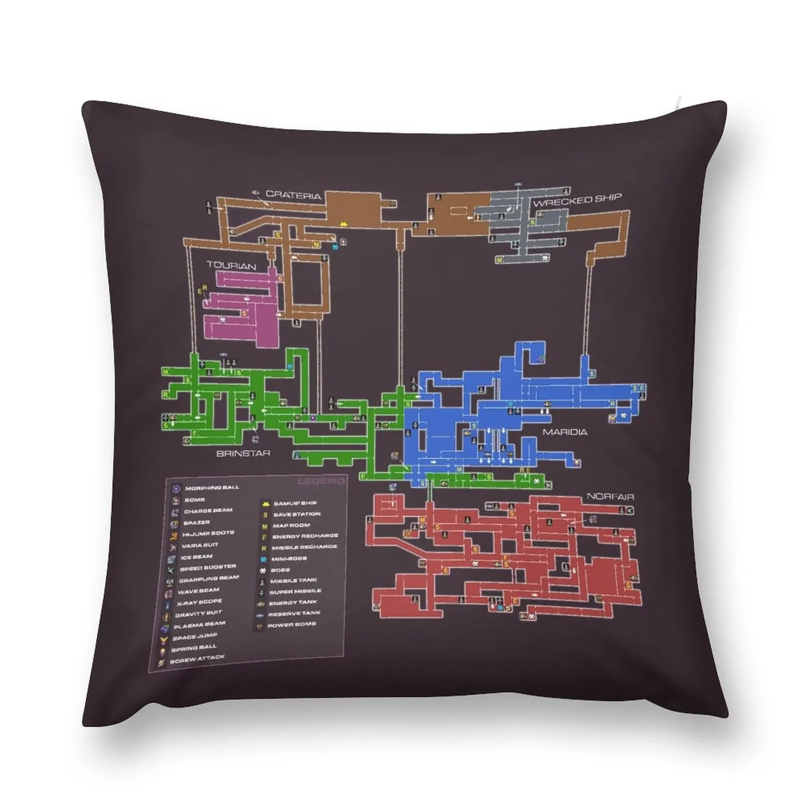 

Super Metroid Map Throw Pillow Custom Cushion Photo Decorative Sofa Cushions