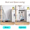 Rustic Wood Broom Mop Holder Hanger Wall Mounted Garden Tool Rack Organizer With 4 Slots 4 Hooks For Garage Laundry Room 3