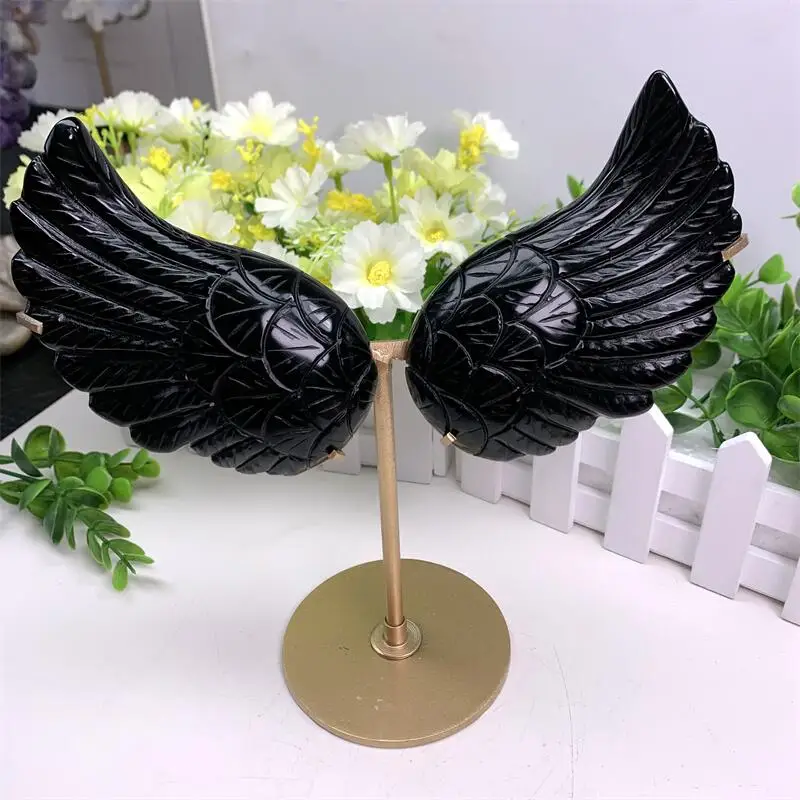 

Natural Black Obsidian Angel Wings Crystal Carving Quartz Healing Reiki Gemstone Stone Home Ornament Decoration Gifts
