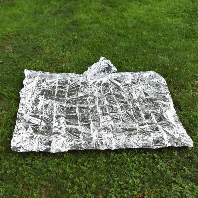 Emergency Waterproof Raincoat Aluminum Film Disposable Poncho Insulation Rainwear Blankets Camping Survival Rain Coat Equipment