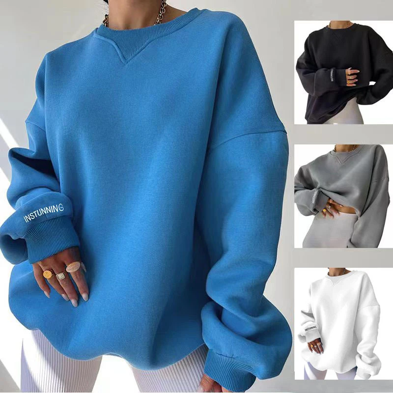 

2024 New Loose Fit Versatile Sweater Women's Casual Commuter Loose Thread Collar Print Autumn Trend New Solid Color Ladies Top