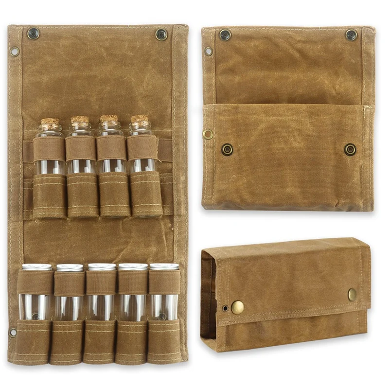 

Outdoor Spice Bottle Set Folding Canvas Waterproof Large Capacity Camping Bushcraft Picnic Bbq Seasoning Bag