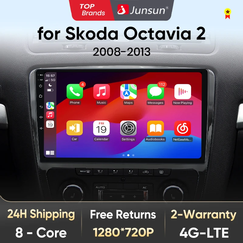 Junsun V1 AI Voice Wireless CarPlay Android Auto Radio for SKODA Octavia 2 A5 2008-2013 4G Car Multimedia GPS 2din autoradio RDS