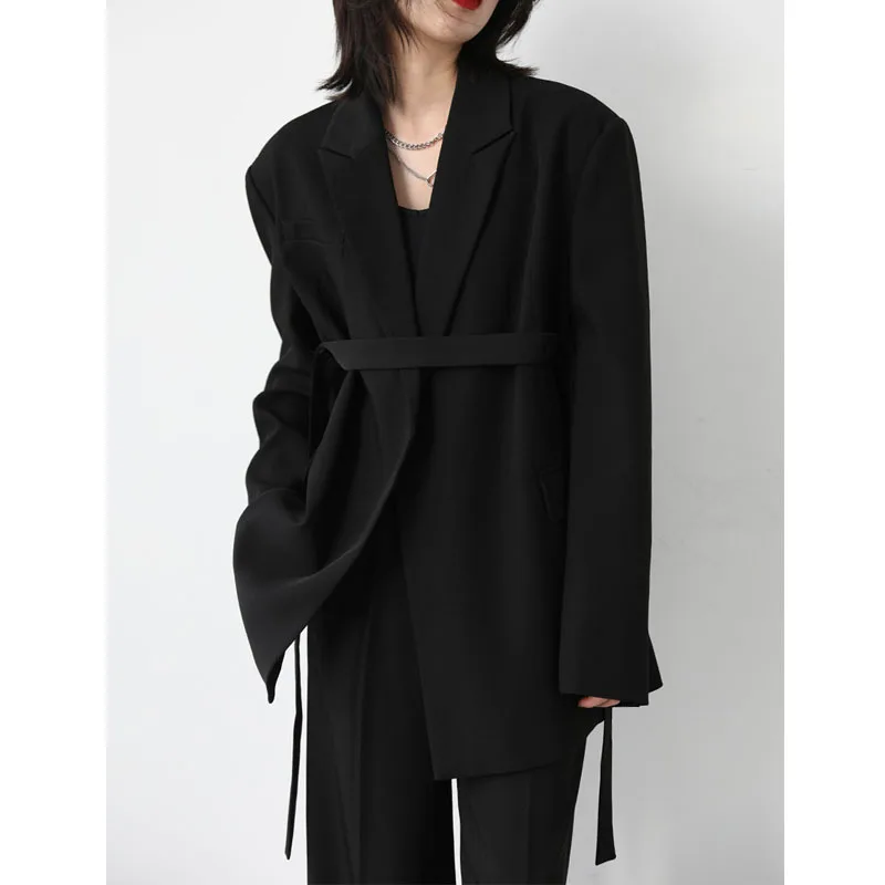 

2022 Spring and Autumn Design Sense Niche Wide Shoulders Streamers Mid-Length Drape Suit Jacket Women's Suits Women's Clothing