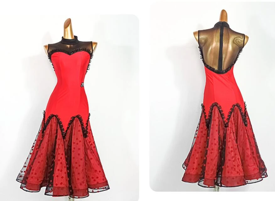 red adult ballroom dress women American waltz dress smooth dress