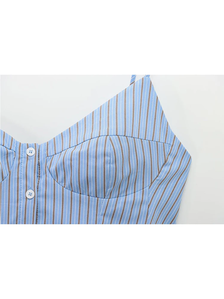 TFMLN 2025 Fashion Women's Camisole Tops Summer Causal Sleeveless Striped Strap Shirts High Street Ladies Folds Hem Tops