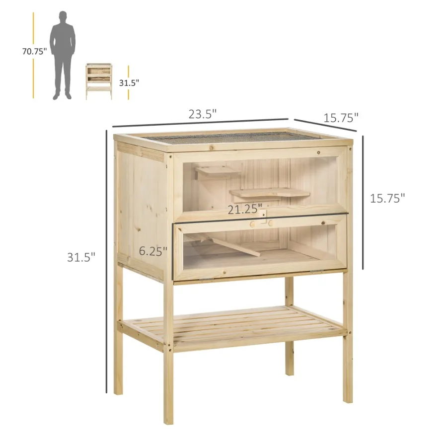 3-Tier Wooden Small Animal Cage with Openable Top Front Door Storage Shelf for Hamsters Mice Rats