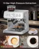 Espresso Machine 15 Bar, Semi-Automatic Espresso Maker with Bean Grinder and Milk Frother Steam Wand 2