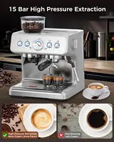 Espresso Machine 15 Bar, Semi-Automatic Espresso Maker with Bean Grinder and Milk Frother Steam Wand 2