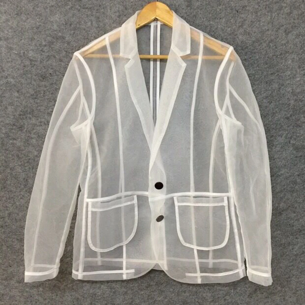 

Fashion Men Mesh Blazers Transparent Lapel Long Sleeve Sexy Casual Coats 2022 Streetwear Party Men Suit