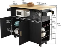 Hot sale!Rolling Mobile Kitchen Island Table With Storage Drop Leaf Countertop Power Socket Wheel Black Model 12 4