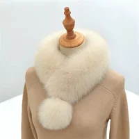 New Women Fur Winter Scarf Short Thick Plush Fluffy Cute Scarf with Big Pompom Winter Fur Collar Solid Color Neckerchief 2