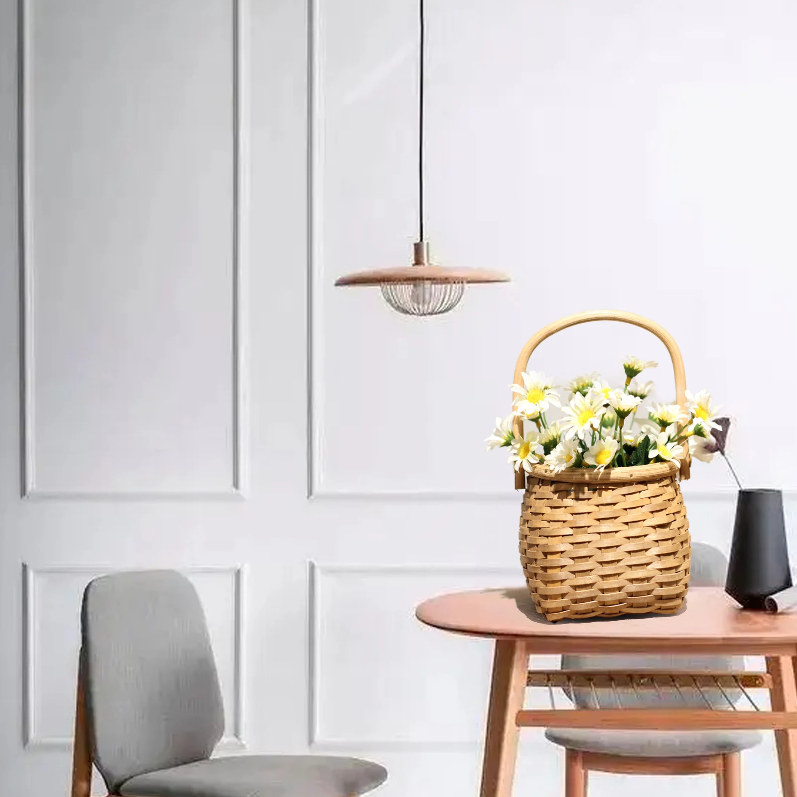 ZK20 Honey-colored hand-woven wood chip basket Teacher's Day Mother's Day Special Flower Basket Children's portable basket 5