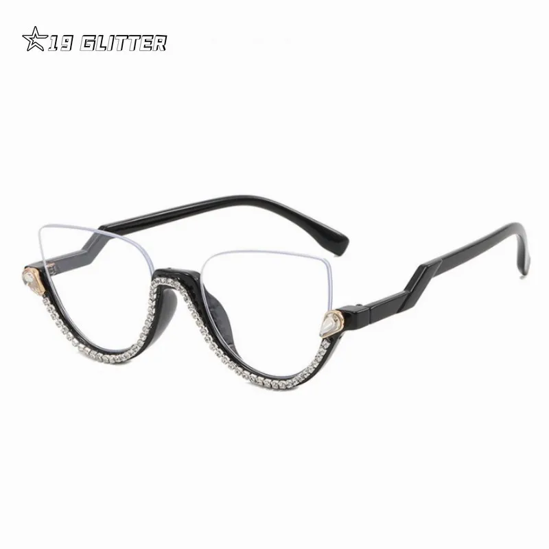 New Retro Anti Blue Light Cat Eye Glasses For Women With Diamond Fashion General Optics Clear Lens Reading Female Trending Eyegl