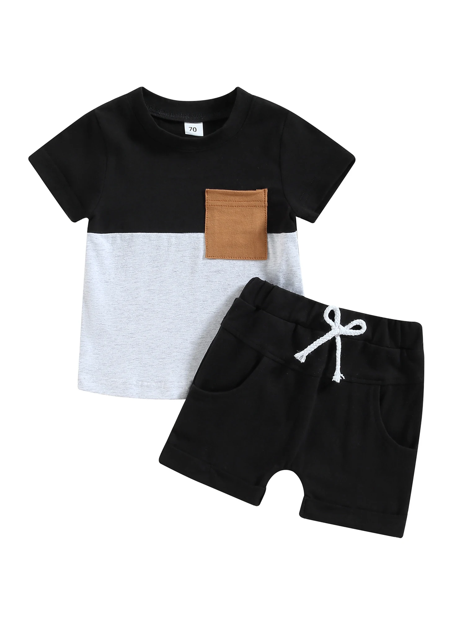 

Cute Toddler Boy s Summer Outfit Short Sleeve Round Neck T-Shirt Elastic Waist Shorts Set for Little Boys