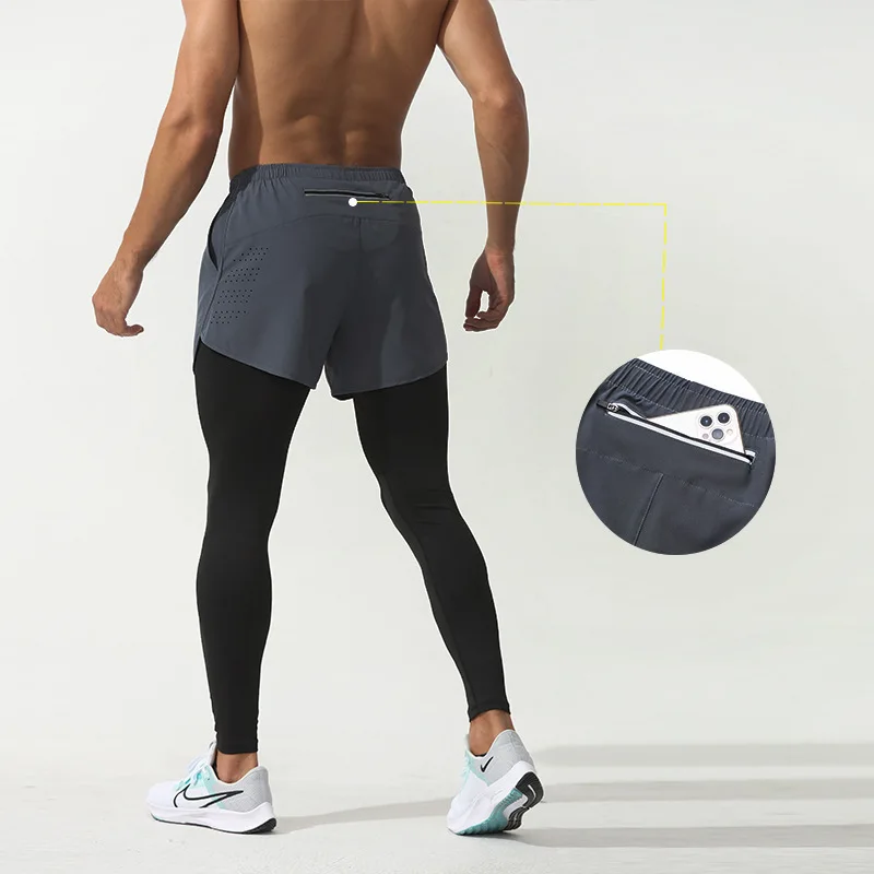 Men Sport Running Shorts Men 2 In 1 Sportswear Quick Dry Compression Legging Fitness Workout Training Jogging Short Pant sports pants