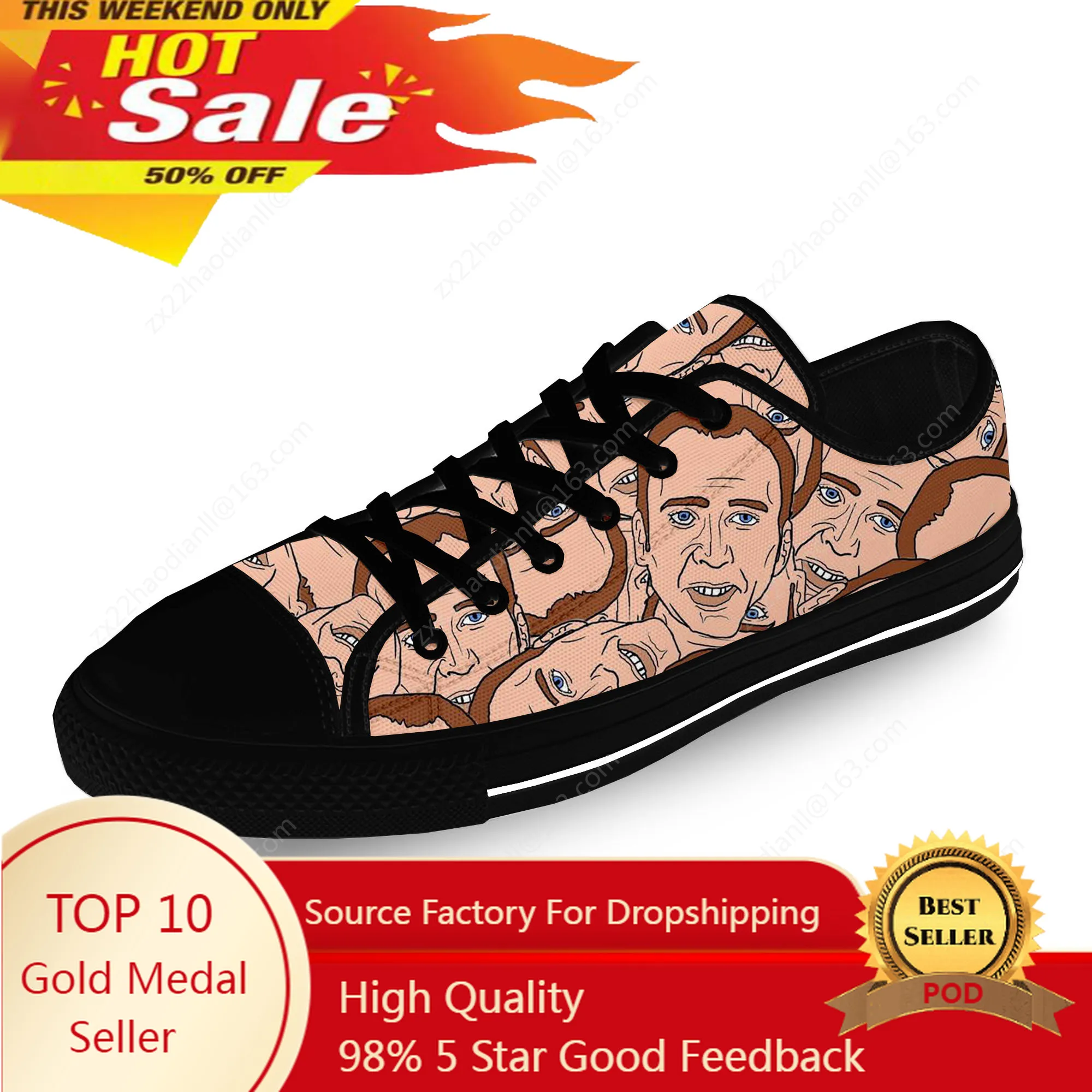Nicolas Cage Cartoon Funny Casual Cloth Fashion 3D Print Low Top Canvas Shoes Men Women Lightweight Breathable Sneakers